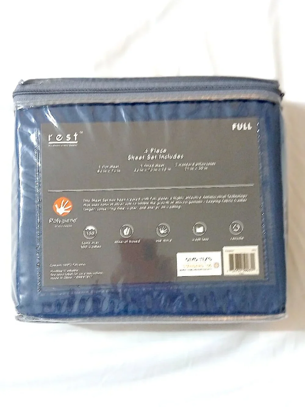 REST Navy Polygiene Full 4 Piece Sheet Set Bedding OEKO-TEX